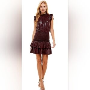 NWT Faux Snakeskin Burgundy Ruffled Layered Smocked Dress